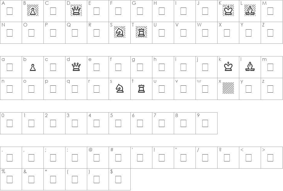 Cheq font character map preview