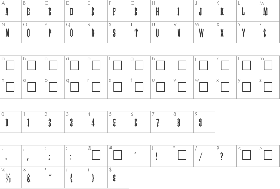 Cher font character map preview
