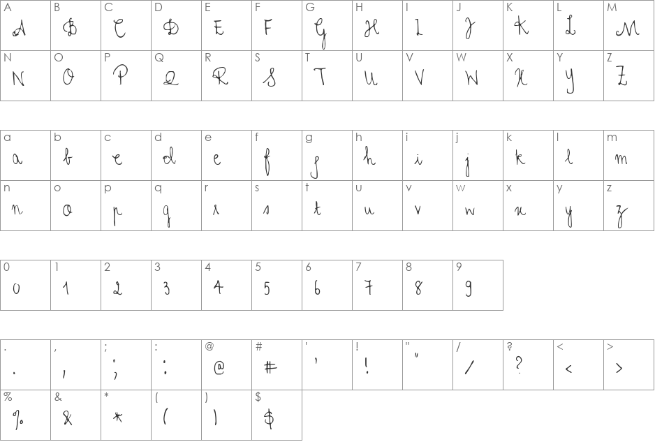 Cher Font YOFF font character map preview