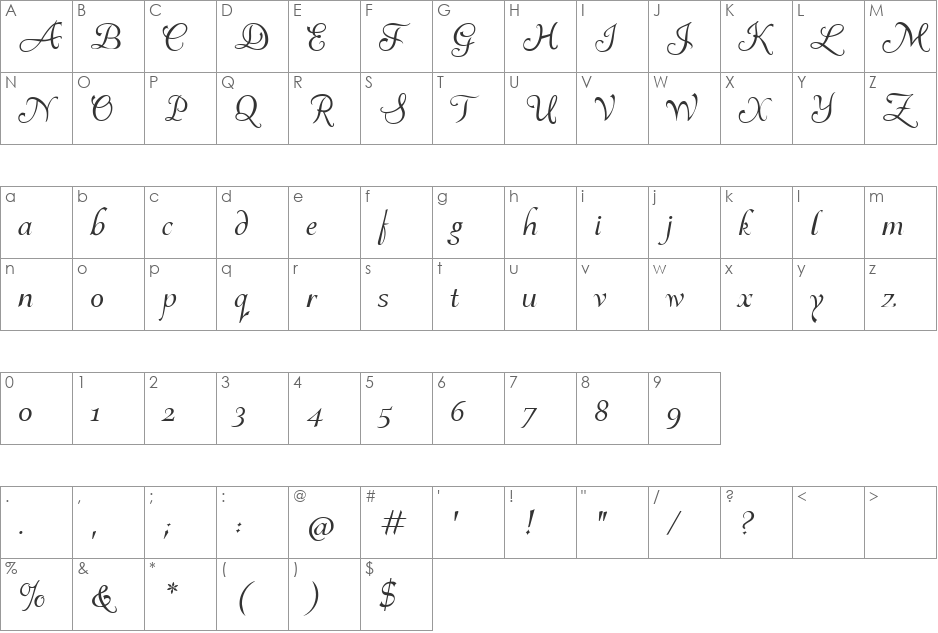 AL Heavenly font character map preview