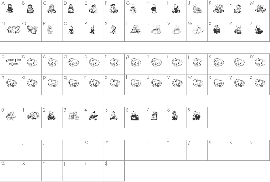 Cherished Teddies font character map preview