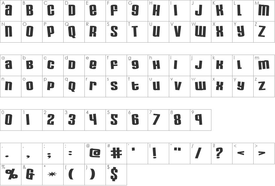 Cherub font character map preview