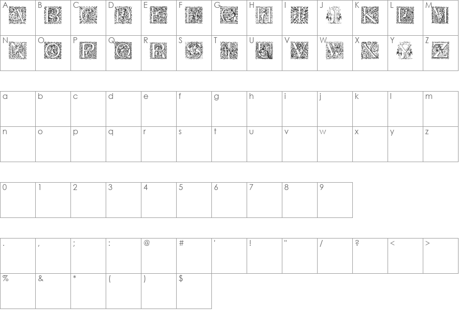 Cherubic Initials font character map preview