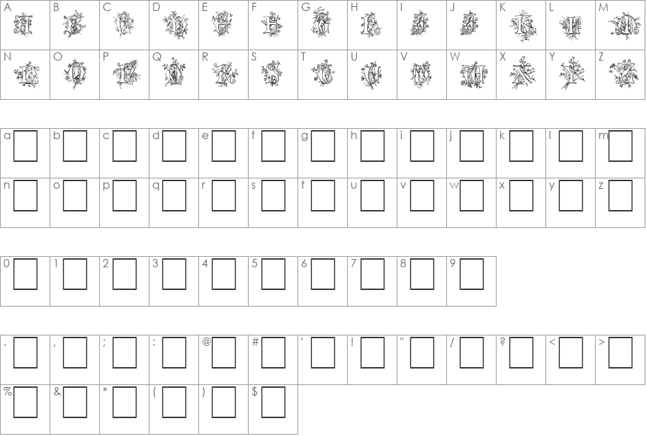 Cherubim Initials font character map preview