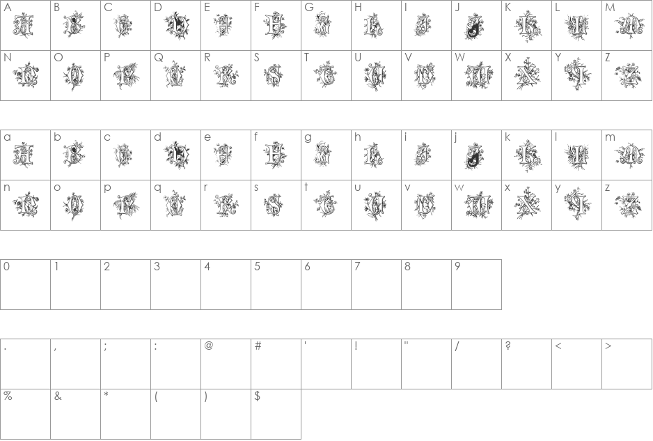 CherubimCaps font character map preview