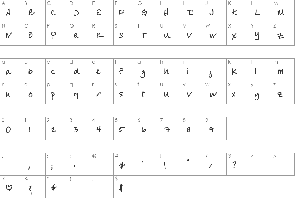 Cheryl font character map preview