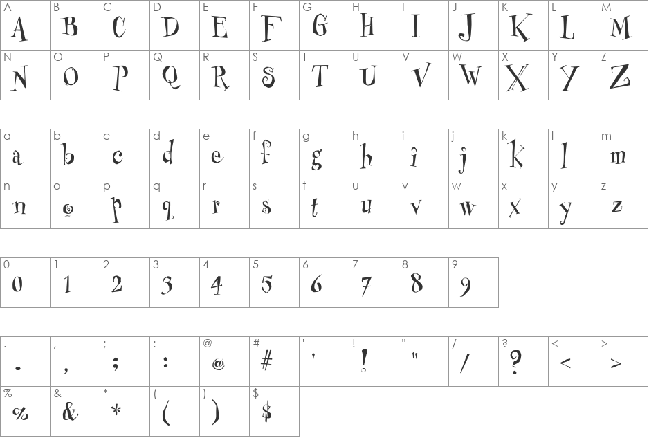 Cheshirskiy Cat font character map preview