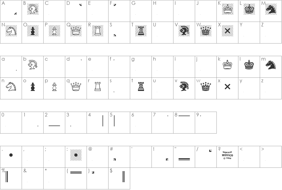 Chess Condal font character map preview