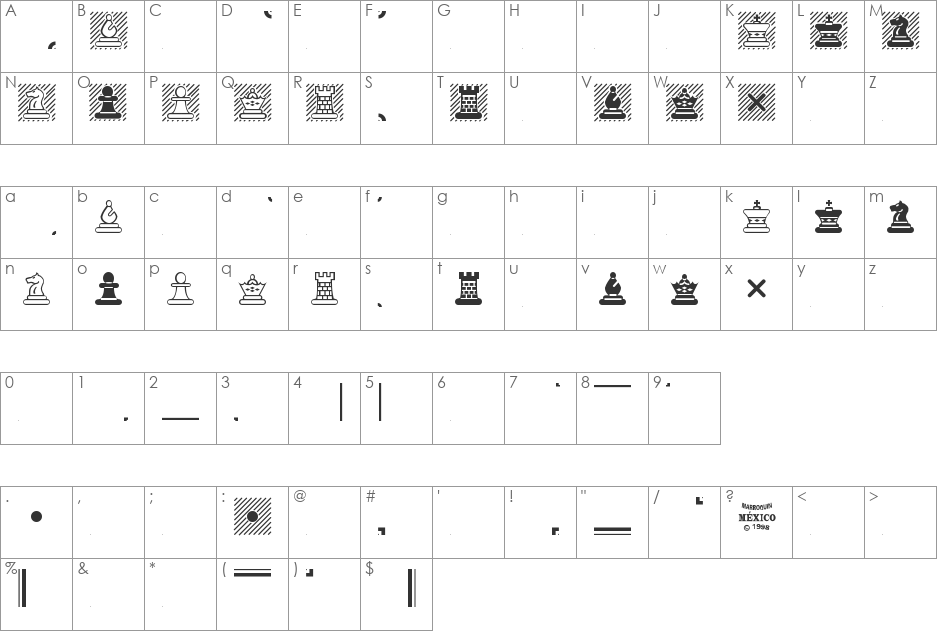 Chess Maya font character map preview