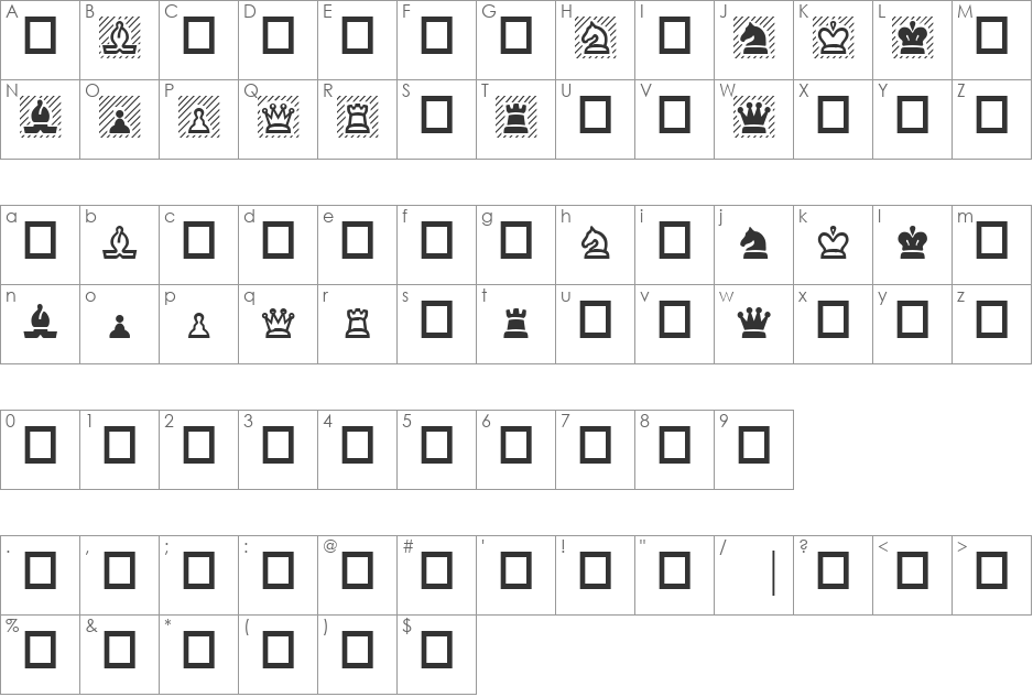 ChessPiece font character map preview