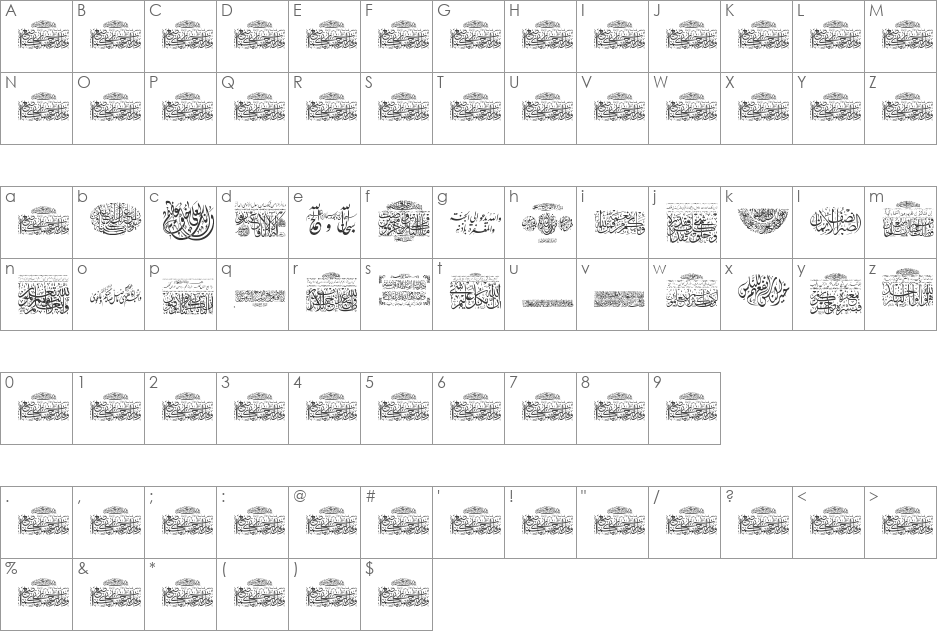 Aayat Quraan 3 font character map preview