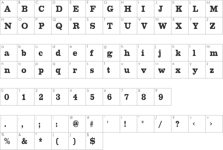 ChestnutCondensed font character map preview