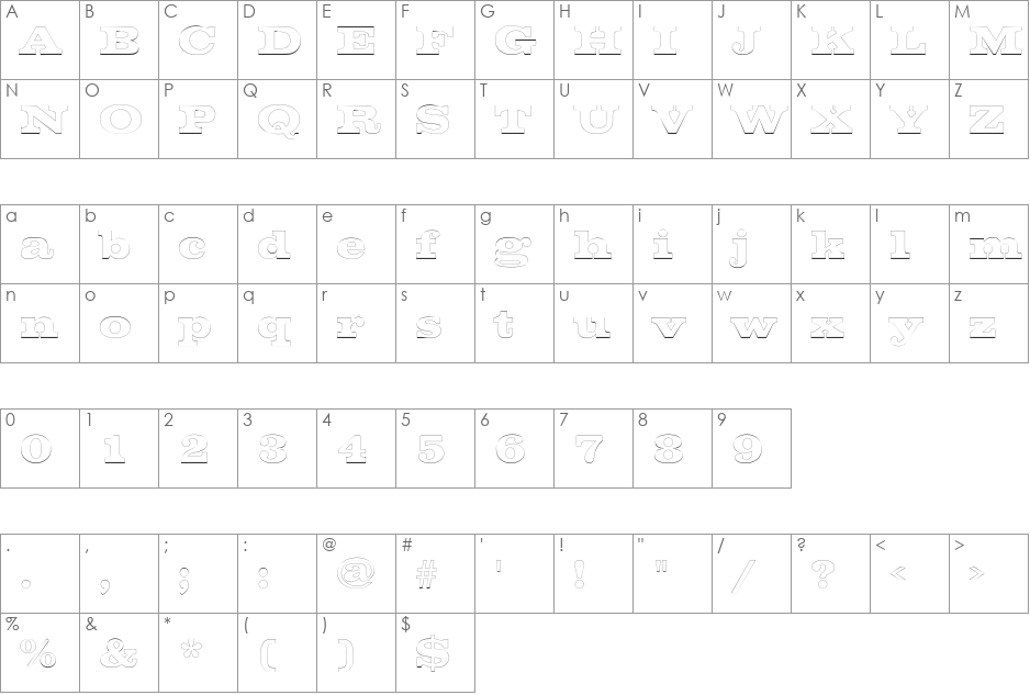 ChestnutOutline font character map preview