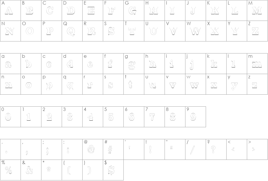 ChestnutOutlineCondensed font character map preview