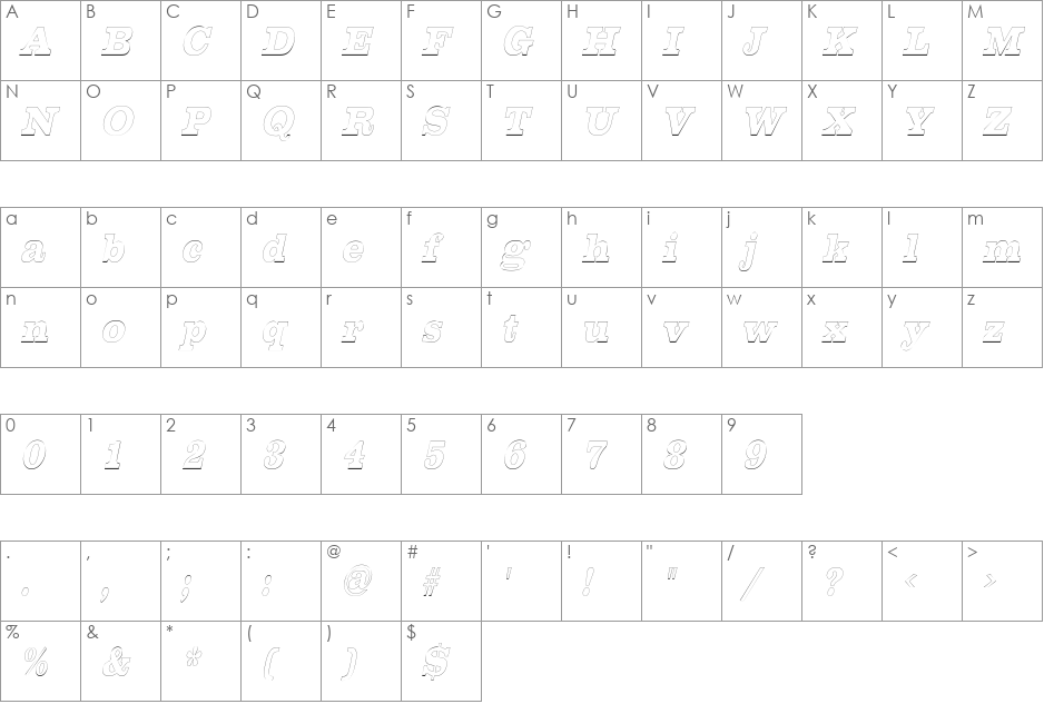 ChestnutOutlineCondensed font character map preview