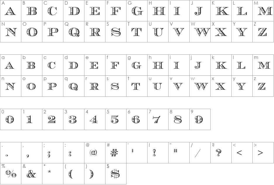 Chevalier Becker Stripes DisC font character map preview