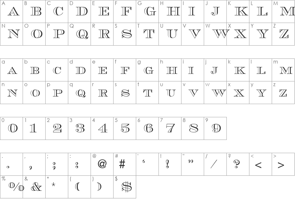 ChevaraOutline font character map preview