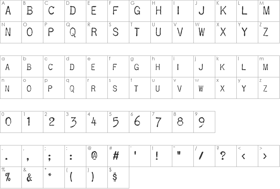 AL OldRemington font character map preview