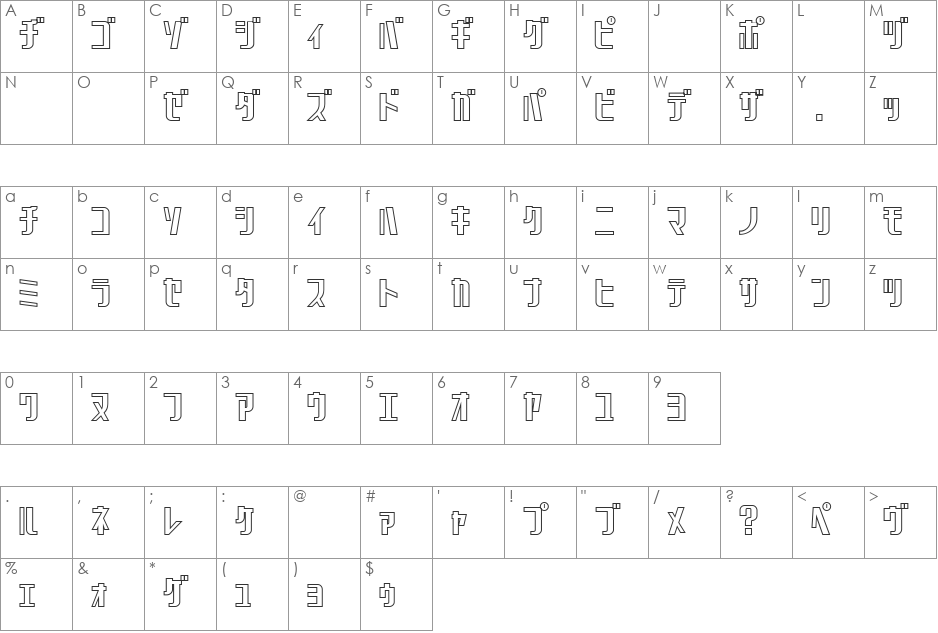 Chicagothic Outline font character map preview