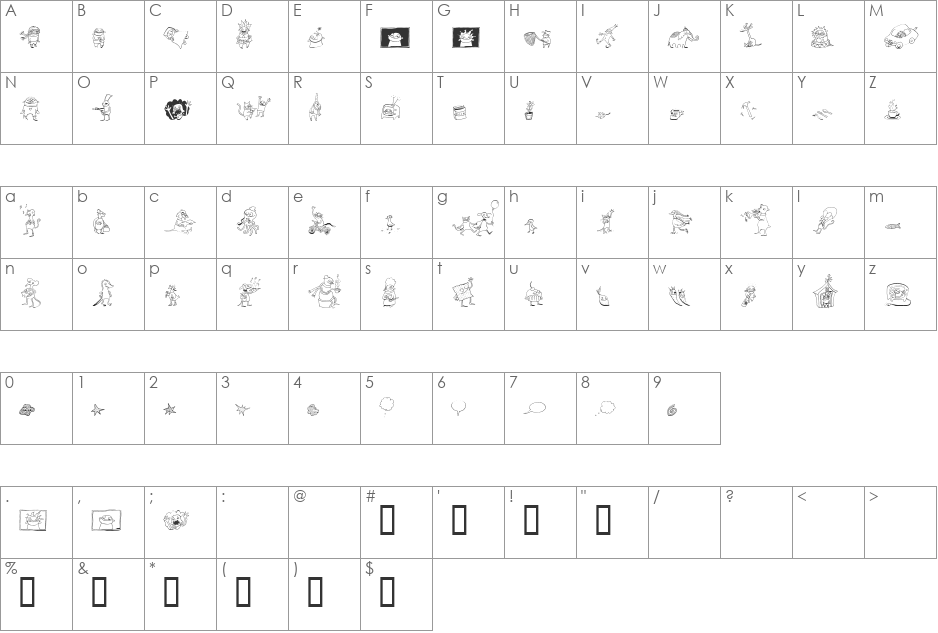 Chicken font character map preview