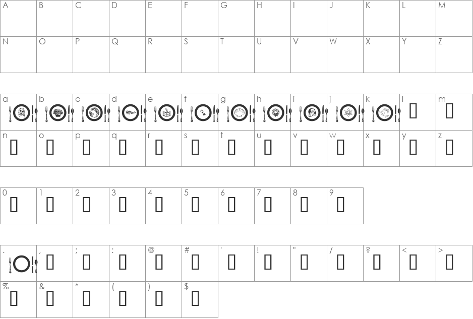 AL Place Settings Dings font character map preview