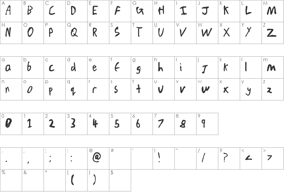 Chicken Scratch font character map preview