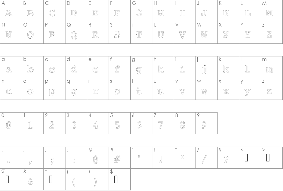 Chickfactor font character map preview