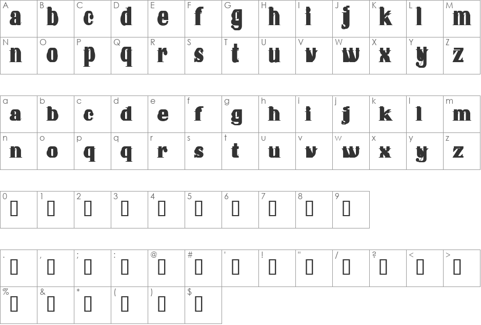 Chidoni font character map preview