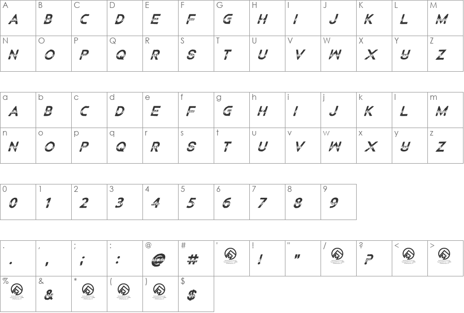 Children Among Lions font character map preview