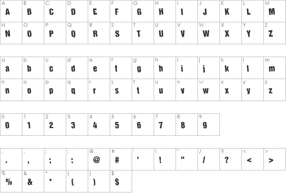 Childs font character map preview