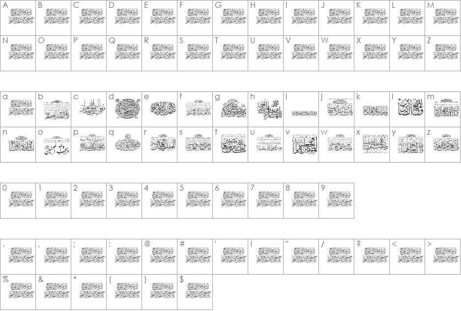 Aayat Quraan 4 font character map preview