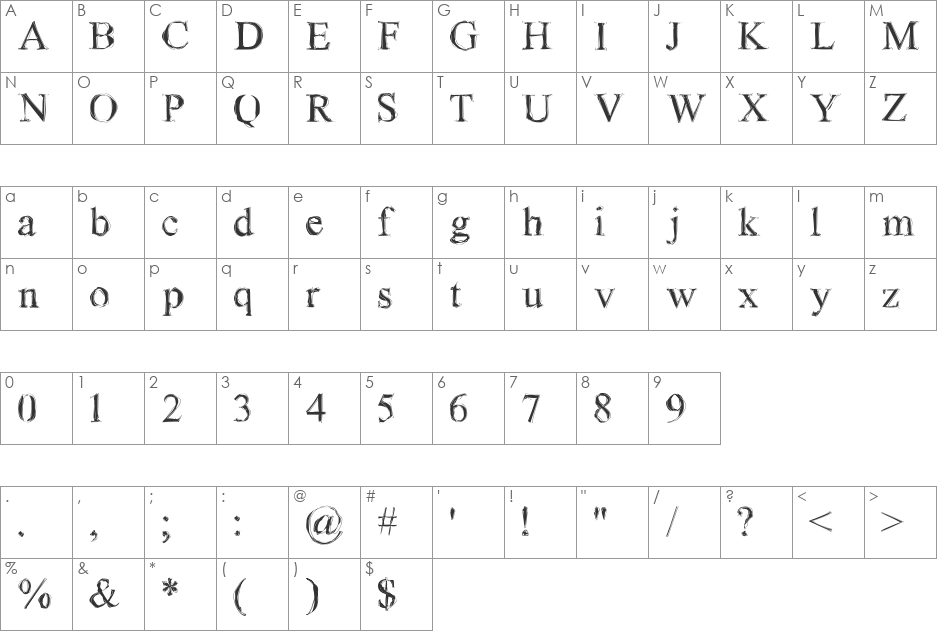 AL Scratched font character map preview