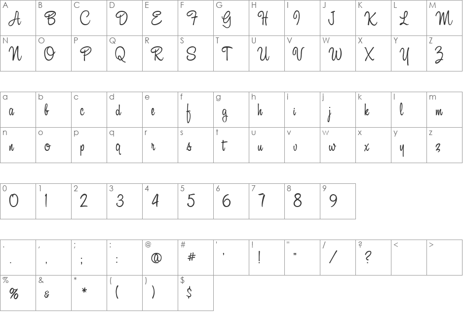 AL Serenade font character map preview