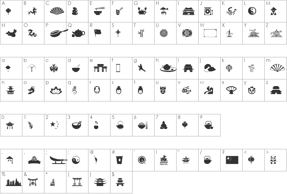 China font character map preview