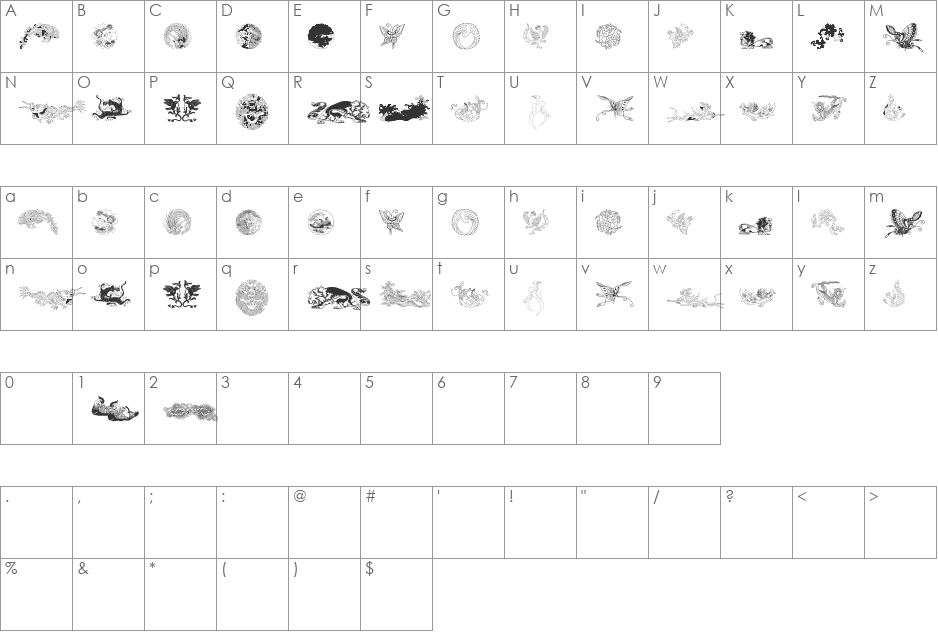 Chinatoo font character map preview