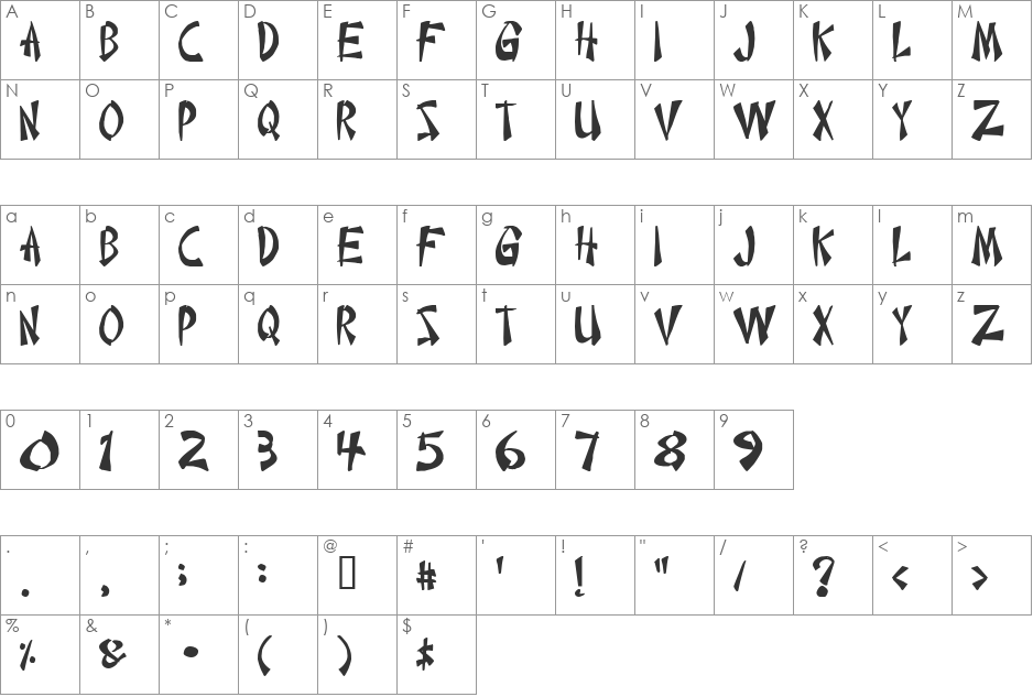 Chinese Takeaway font character map preview
