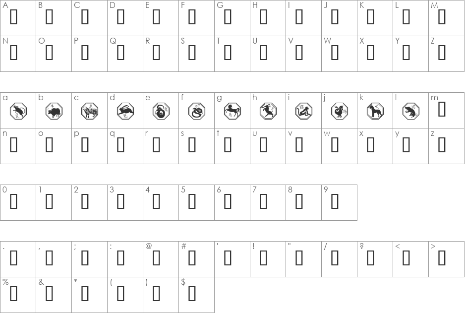 Chinese Zodiac font character map preview