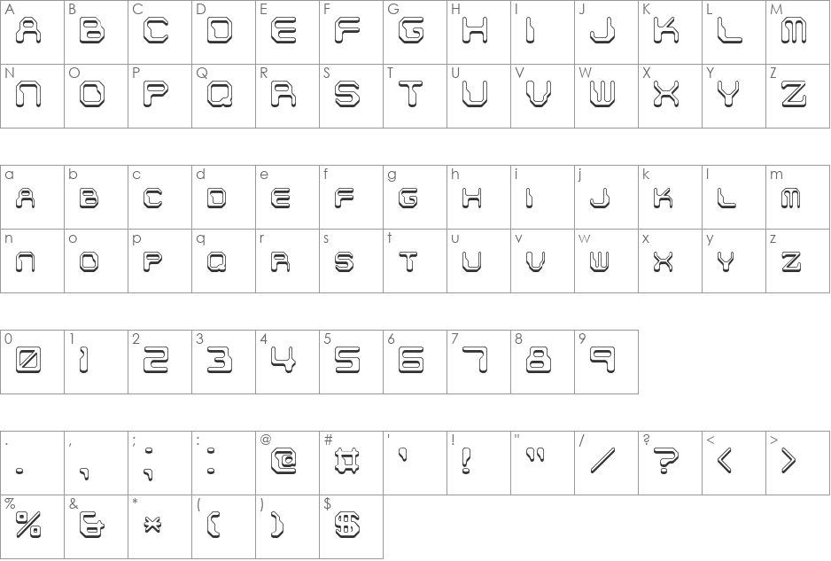 Chintzy CPU Shadow BRK font character map preview