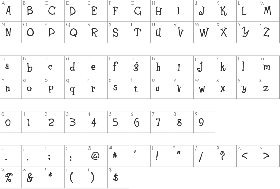 AL Young Crafter font character map preview