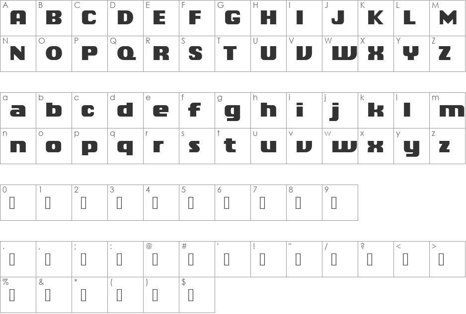 Chiq Reduced font character map preview