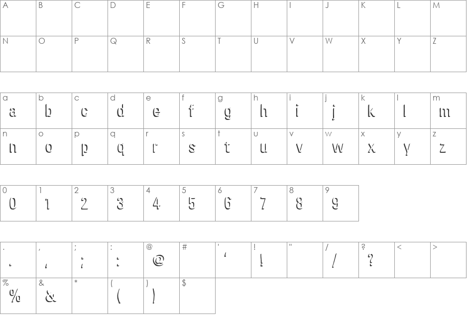 chira shadow font character map preview