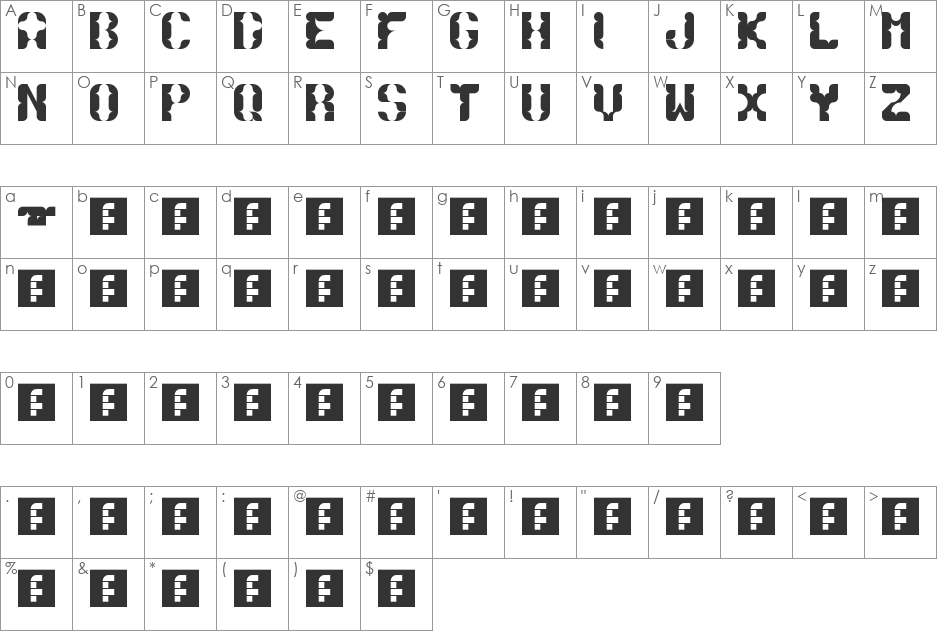 Chlofe font character map preview