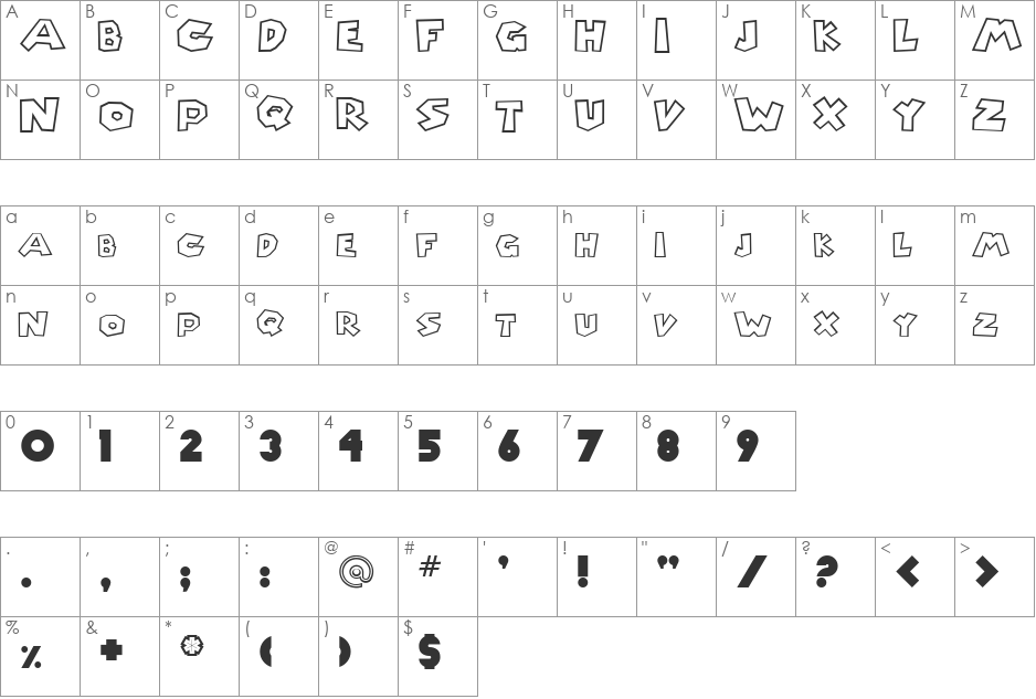 Chlorinap font character map preview