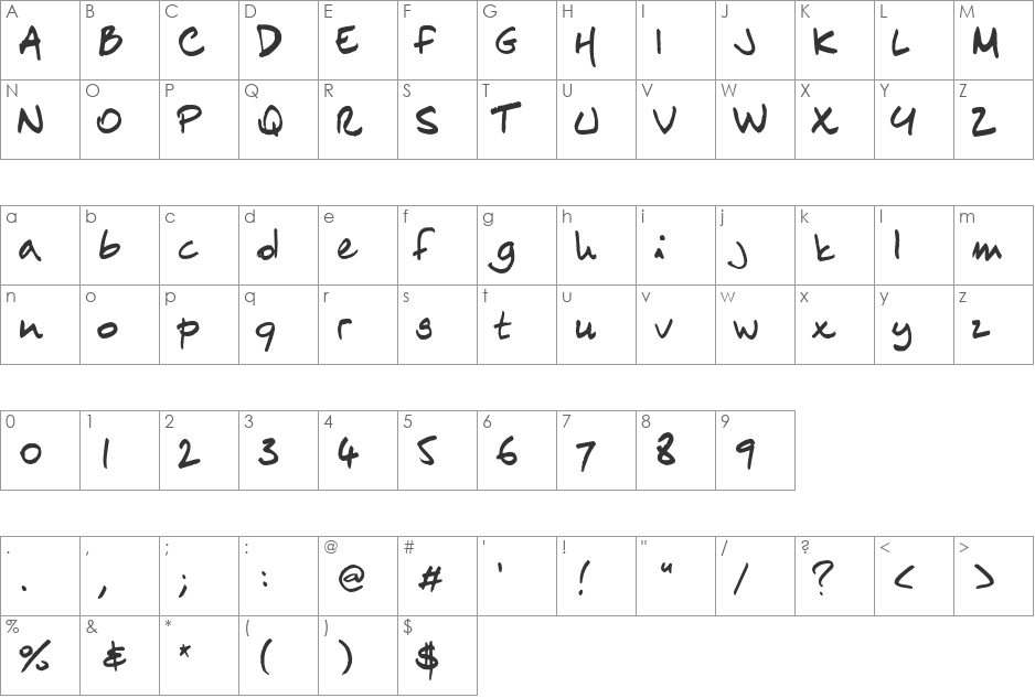 ChN1 Regular font character map preview