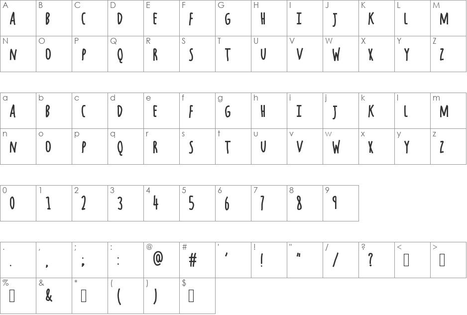 Chocolate Windows font character map preview