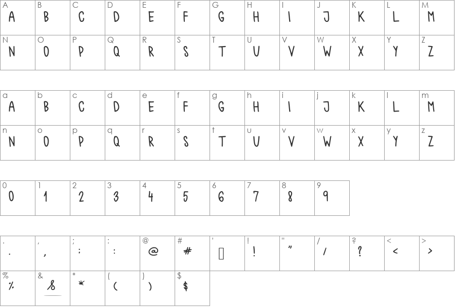 chokoshtroko font character map preview