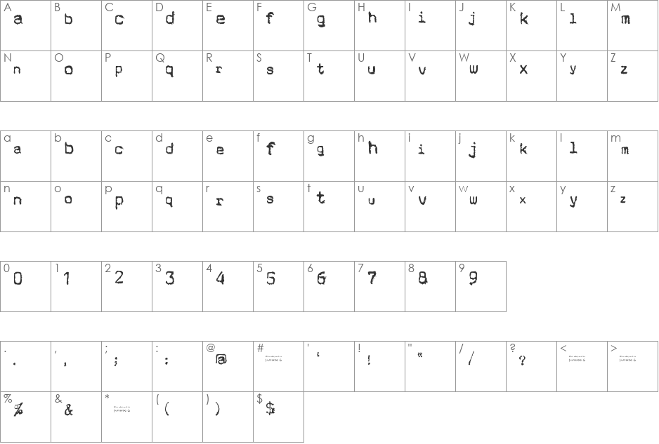 Cholo Sperry Rand R20 font character map preview