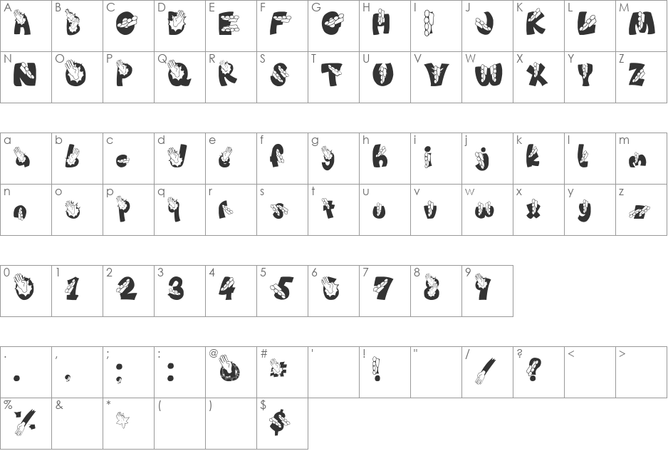 CHOP!!!!! font character map preview