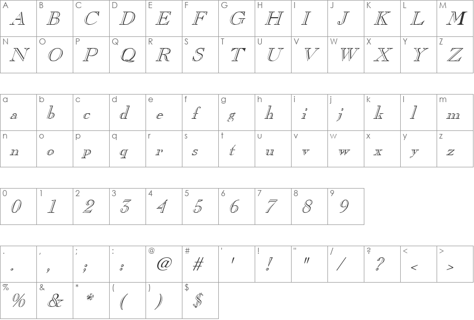 Chopin font character map preview