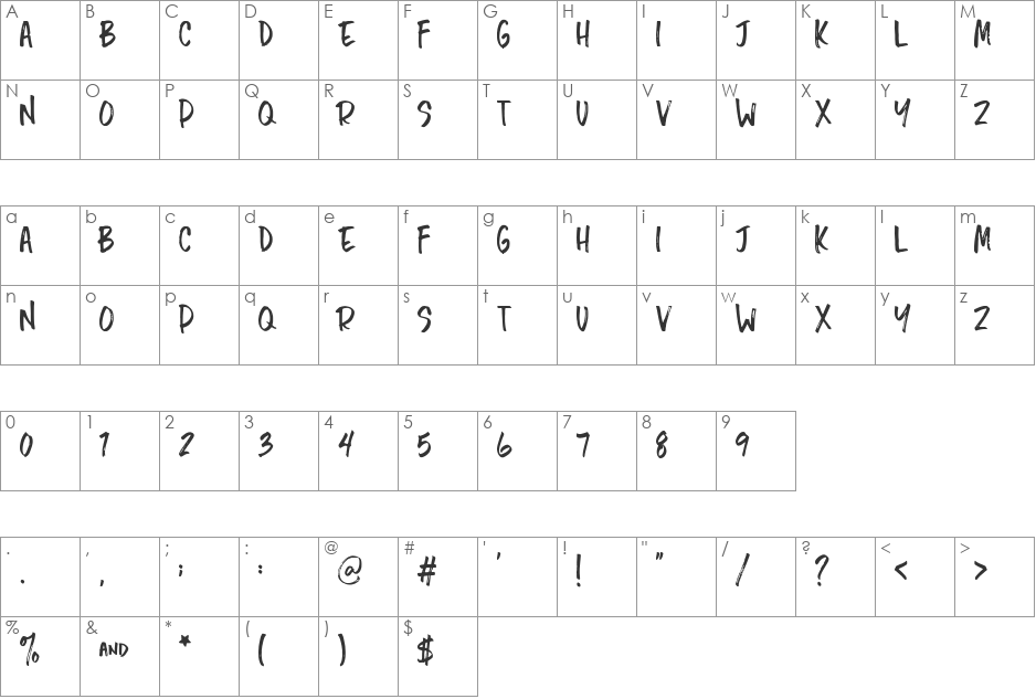 Chopshop font character map preview